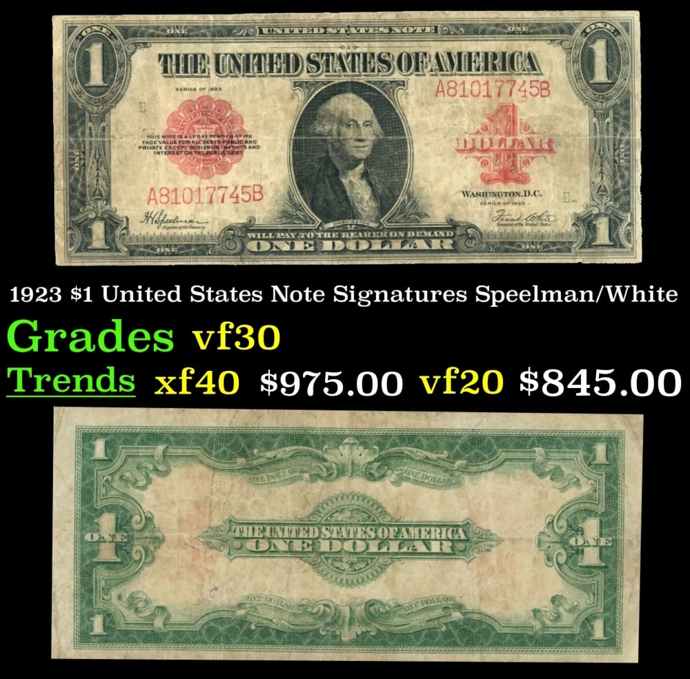 1923 Speelman/White $1 United States Note Grades vf++: 1923 Speelman/White $1 United States Note Grades vf++.