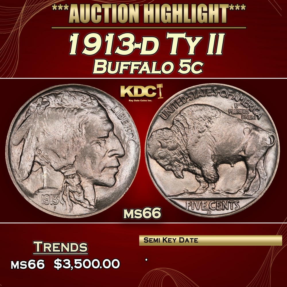 1913-d Ty II Buffalo Nickel 5c ms66 SEGS (1 of 3)