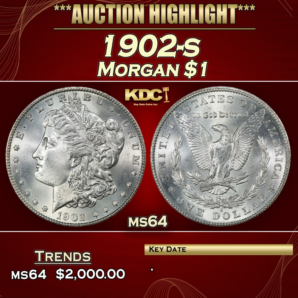 1902-s Morgan Dollar $1 ms64 SEGS: 1902-s Morgan Dollar $1 ms64 SEGS. 0