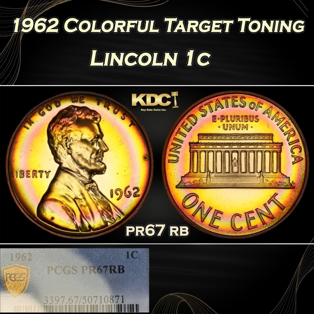 PCGS 1962 Proof Lincoln Cent Colorful Target Toning 1c pr67 rb PCGS (1 of 5)