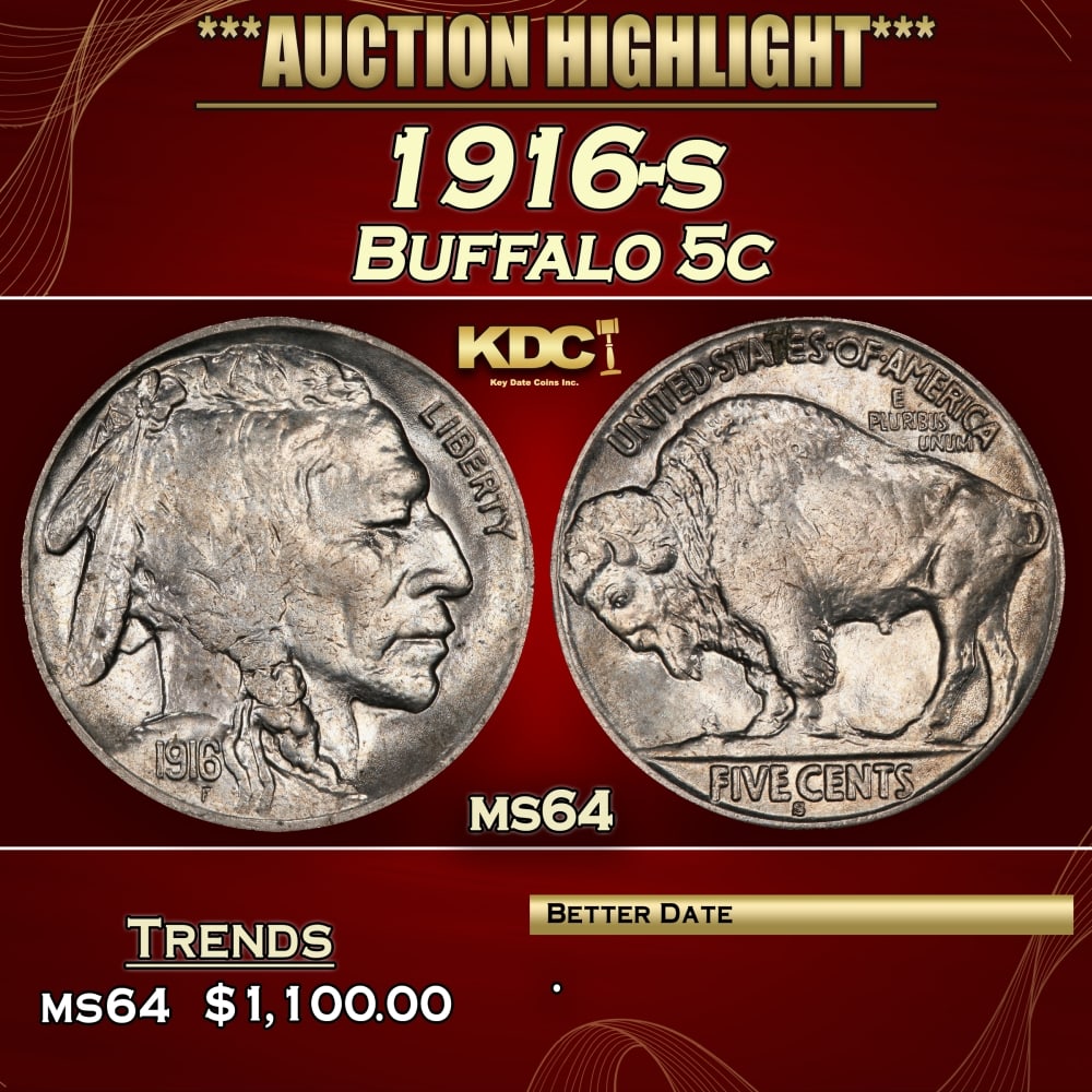1916-s Buffalo Nickel 5c ms64 SEGS (1 of 3)