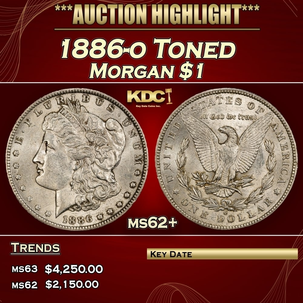 1886-o Morgan Dollar Toned $1 ms62+ USCG: 1886-o Toned Morgan Dollar $1 ms62+ USCG. 0