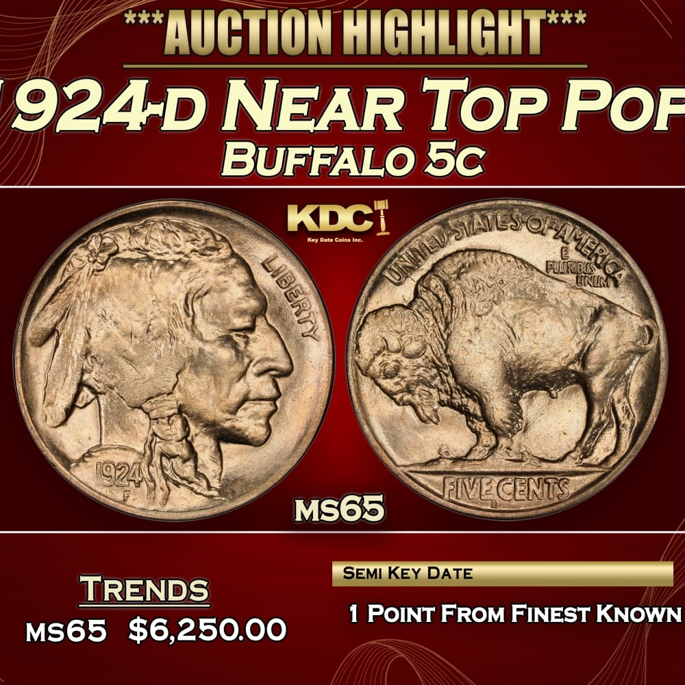 1924-d Buffalo Nickel Near Top Pop! 5c ms65 SEGS: 1924-d Near Top Pop! Buffalo Nickel 5c ms65 SEGS. 0