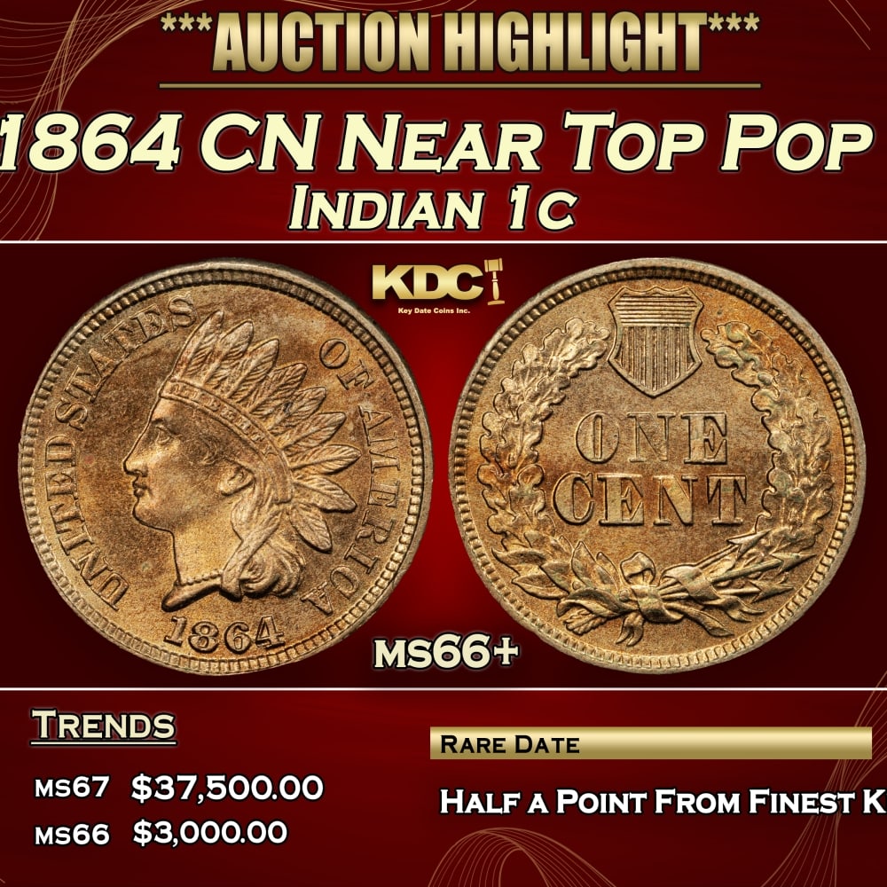 1864 CN Indian Cent Near Top Pop 1c ms66+ SEGS: 1864 CN Near Top Pop Indian Cent 1c ms66+ SEGS. 0