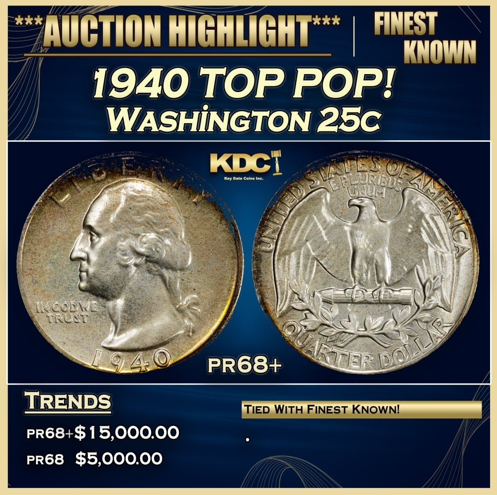 1940 Proof Washington Quarter TOP POP! 25c pr68+ SEGS (1 of 3)