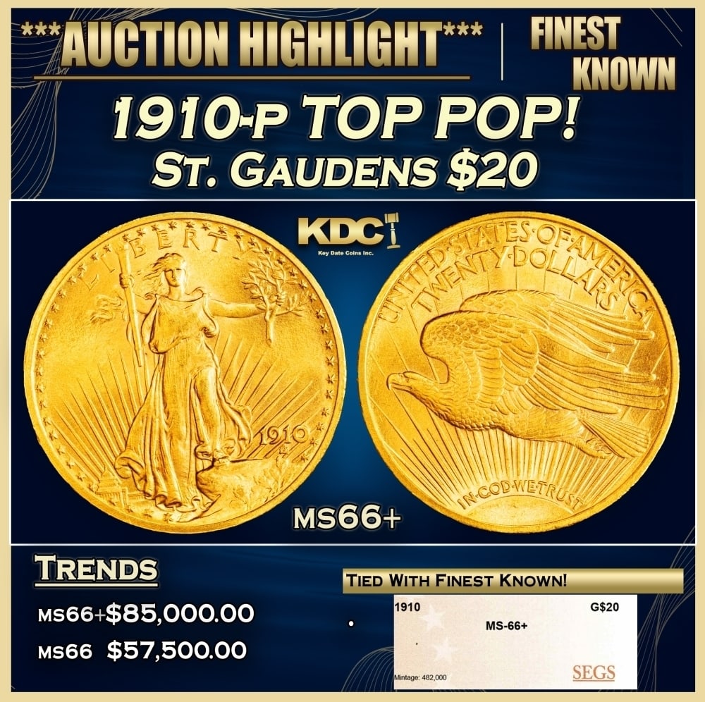 1910-p Gold St. Gaudens Double Eagle TOP POP! $20 ms66+ SEGS (1 of 4)