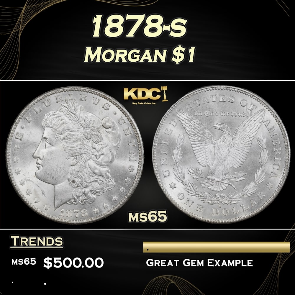 1878-s Morgan Dollar $1 Grades ms65: 1878-s Morgan Dollar $1 Grades ms65. Slightly better date. First year of issue. 0