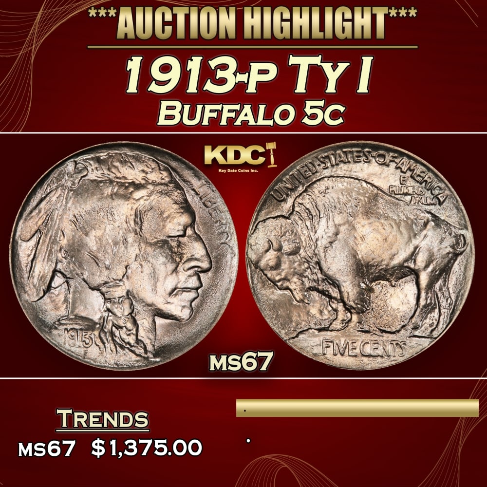 1913-p Ty I Buffalo Nickel 5c ms67 SEGS (1 of 3)