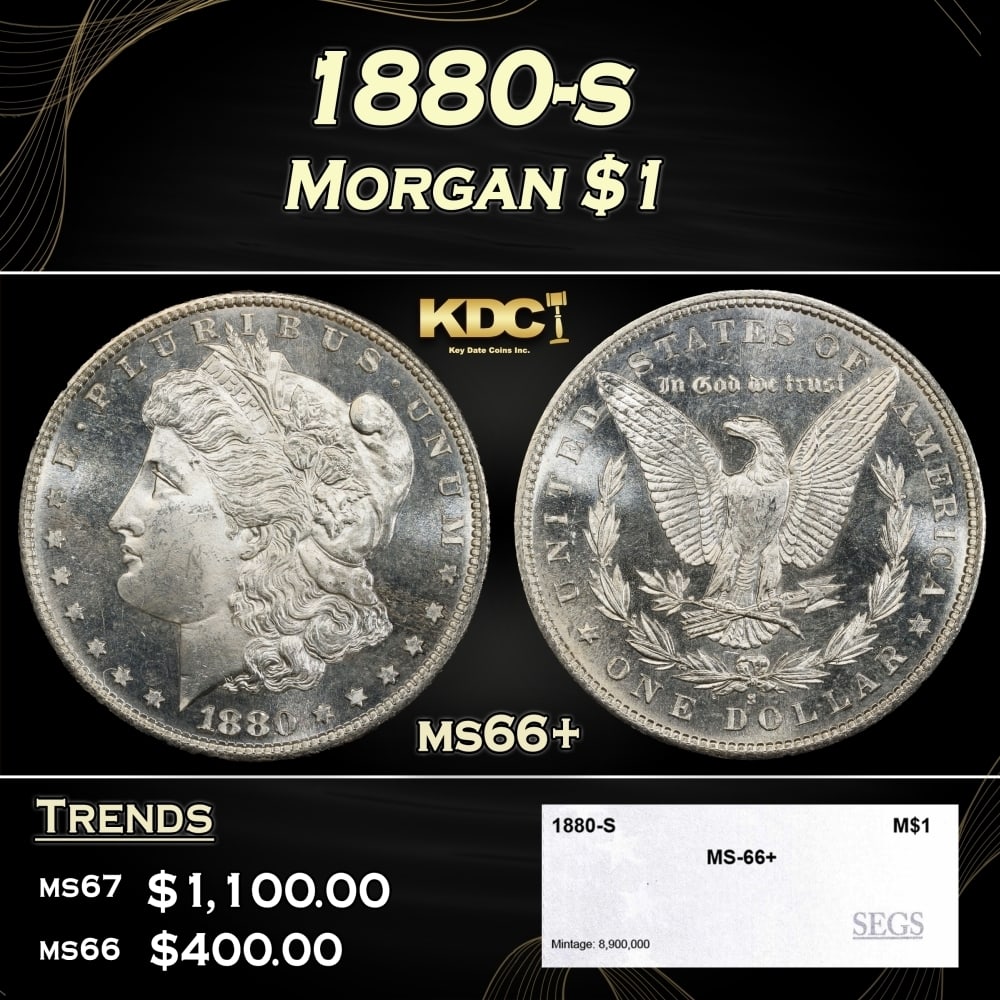 1880-s Morgan Dollar $1 ms66+ SEGS: 1880-s Morgan Dollar $1 ms66+ SEGS. 0