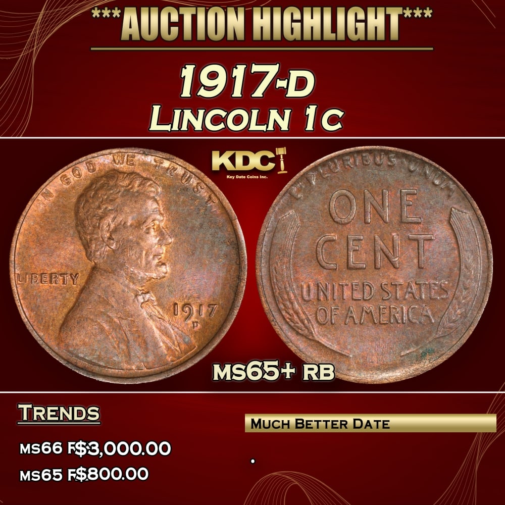 1917-d Lincoln Cent 1c ms65+ rb SEGS: 1917-d Lincoln Cent 1c ms65+ rb SEGS. 0