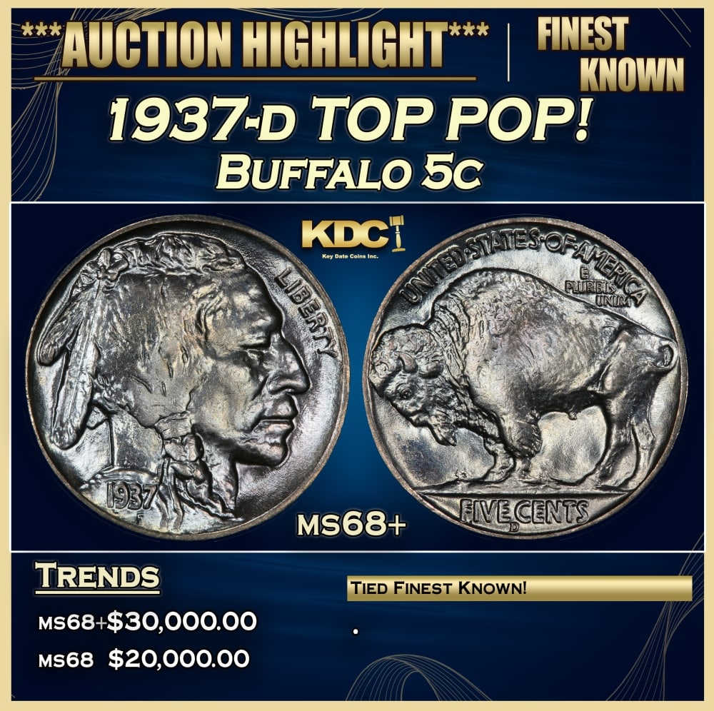 1937-d Buffalo Nickel TOP POP! 5c ms68+ SEGS: 1937-d TOP POP! Buffalo Nickel 5c ms68+ SEGS.