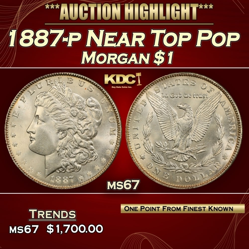 1887-p Morgan Dollar Near Top Pop $1 ms67 SEGS: 1887-p Near Top Pop Morgan Dollar $1 ms67 SEGS. 0