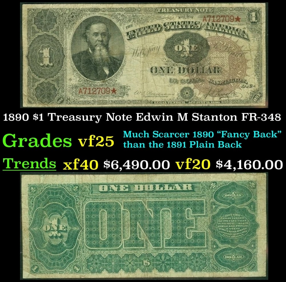 1890 Rosecrans/Nebeker FR-348 $1 Treasury Note Grades vf+ (1 of 3)