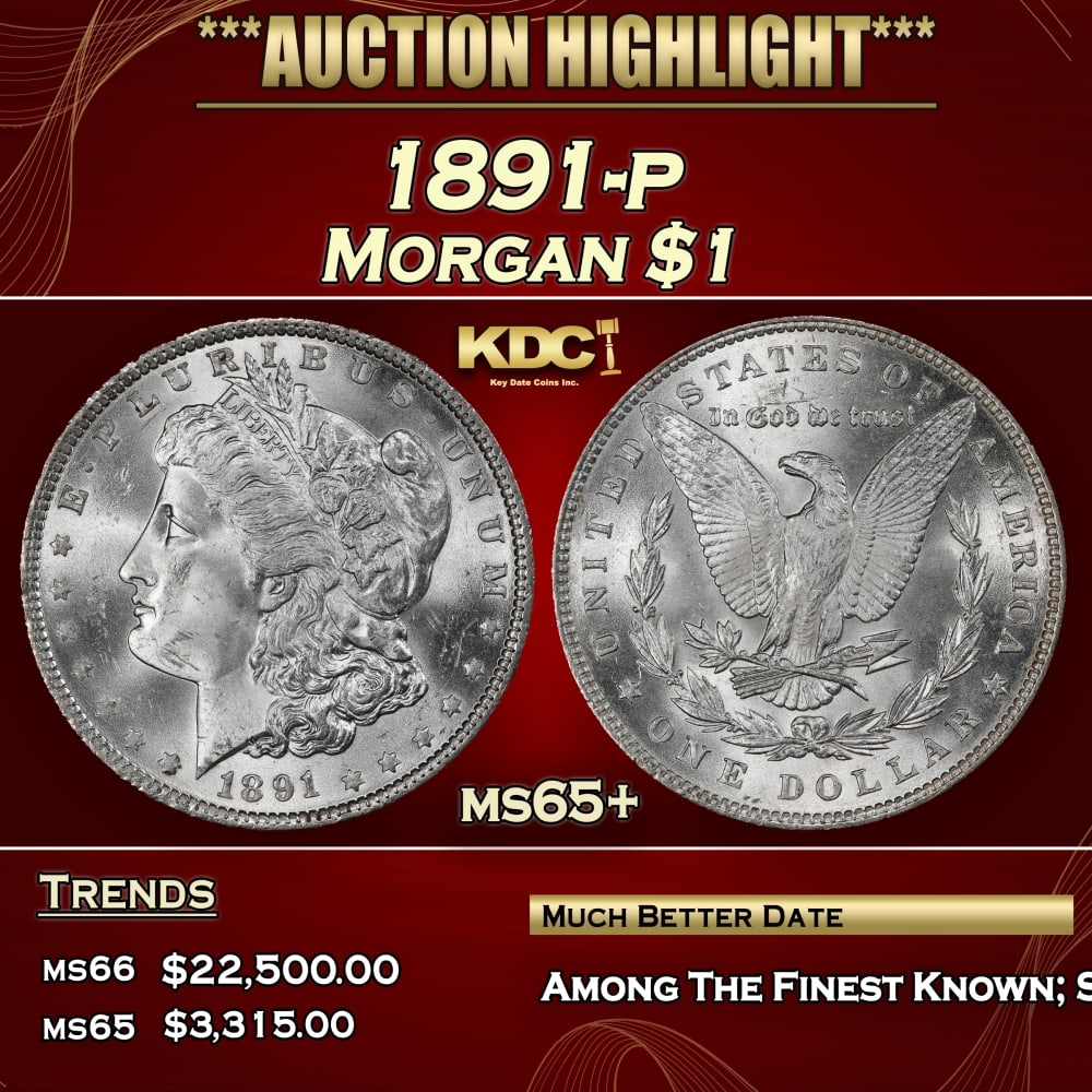 1891-p Morgan Dollar $1 ms65+ SEGS: 1891-p Morgan Dollar $1 ms65+ SEGS. 0