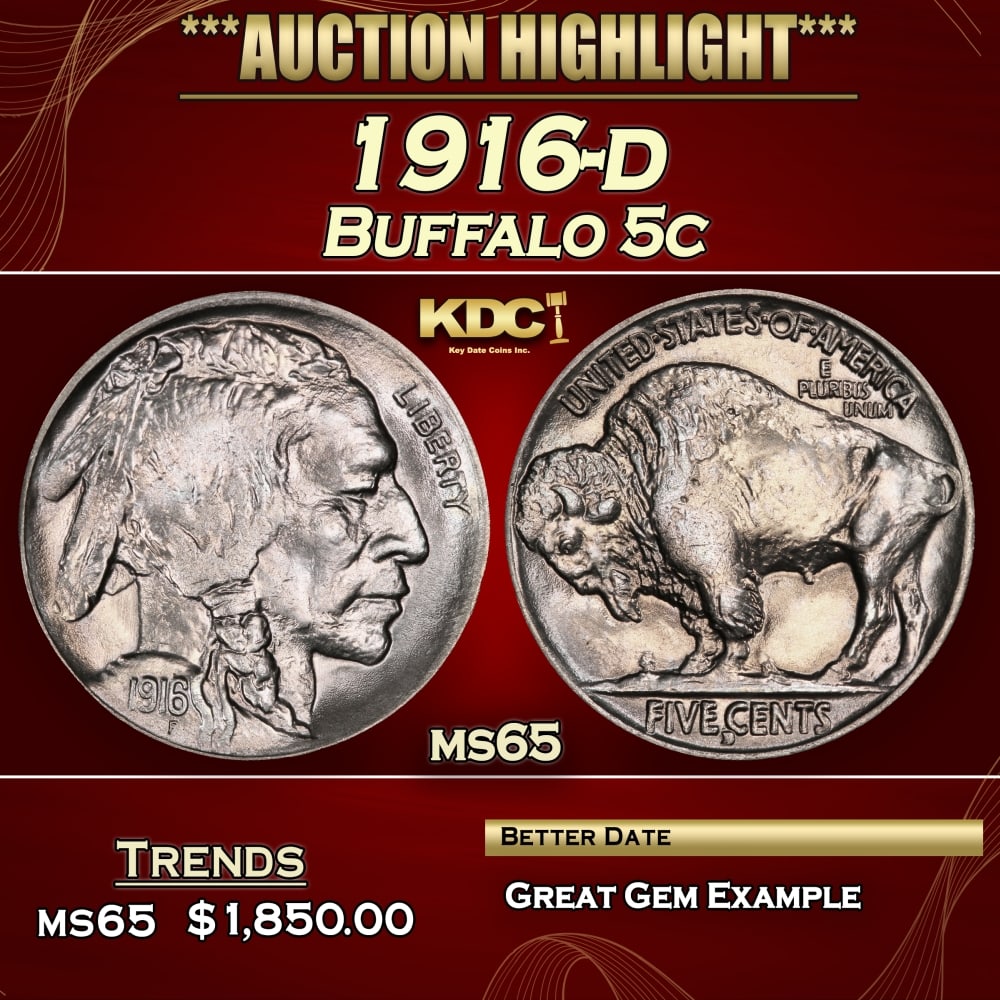 1916-d Buffalo Nickel 5c ms65 SEGS: 1916-d Buffalo Nickel 5c ms65 SEGS.