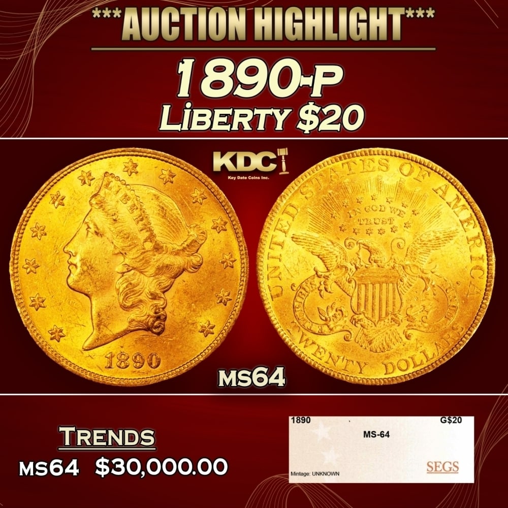1890-p Gold Liberty Double Eagle $20 ms64 SEGS: 1890-p Gold Liberty Double Eagle $20 ms64 SEGS. 0