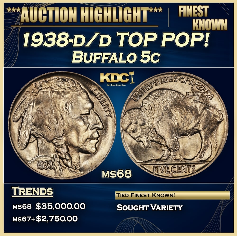 1938-d/d Buffalo Nickel TOP POP! 5c ms68 SEGS: 1938-d/d TOP POP! Buffalo Nickel 5c ms68 SEGS. 0