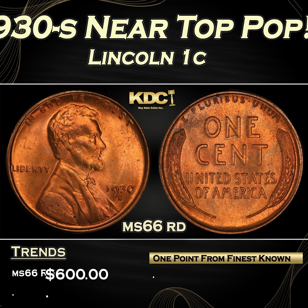 1930-s Lincoln Cent Near Top Pop! 1c Grades ms66 rd: 1930-s Near Top Pop! Lincoln Cent 1c Grades ms66 rd. 0