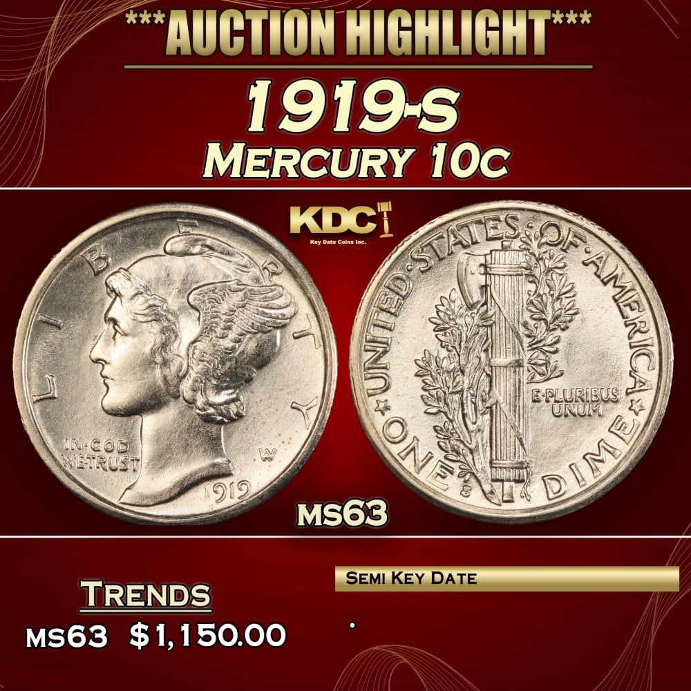 1919-s Mercury Dime 10c ms63 USCG (1 of 3)