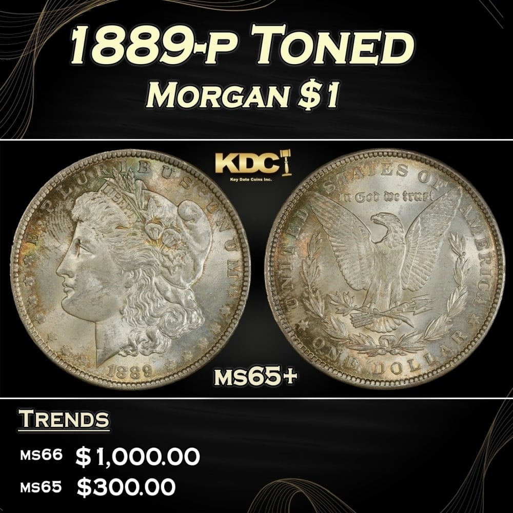 1889-p Morgan Dollar Toned $1 Grades ms65+: 1889-p Toned Morgan Dollar $1 Grades ms65+. 0
