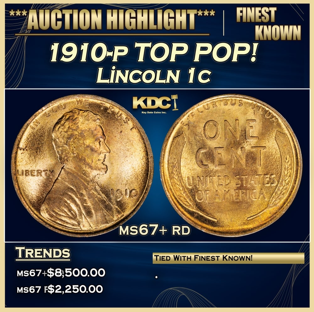 1910-p Lincoln Cent TOP POP! 1c ms67+ rd SEGS: 1910-p TOP POP! Lincoln Cent 1c ms67+ rd SEGS. 0