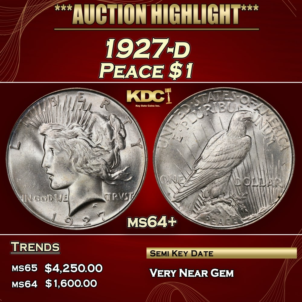 1927-d Peace Dollar $1 ms64+ SEGS: 1927-d Peace Dollar $1 ms64+ SEGS. 0