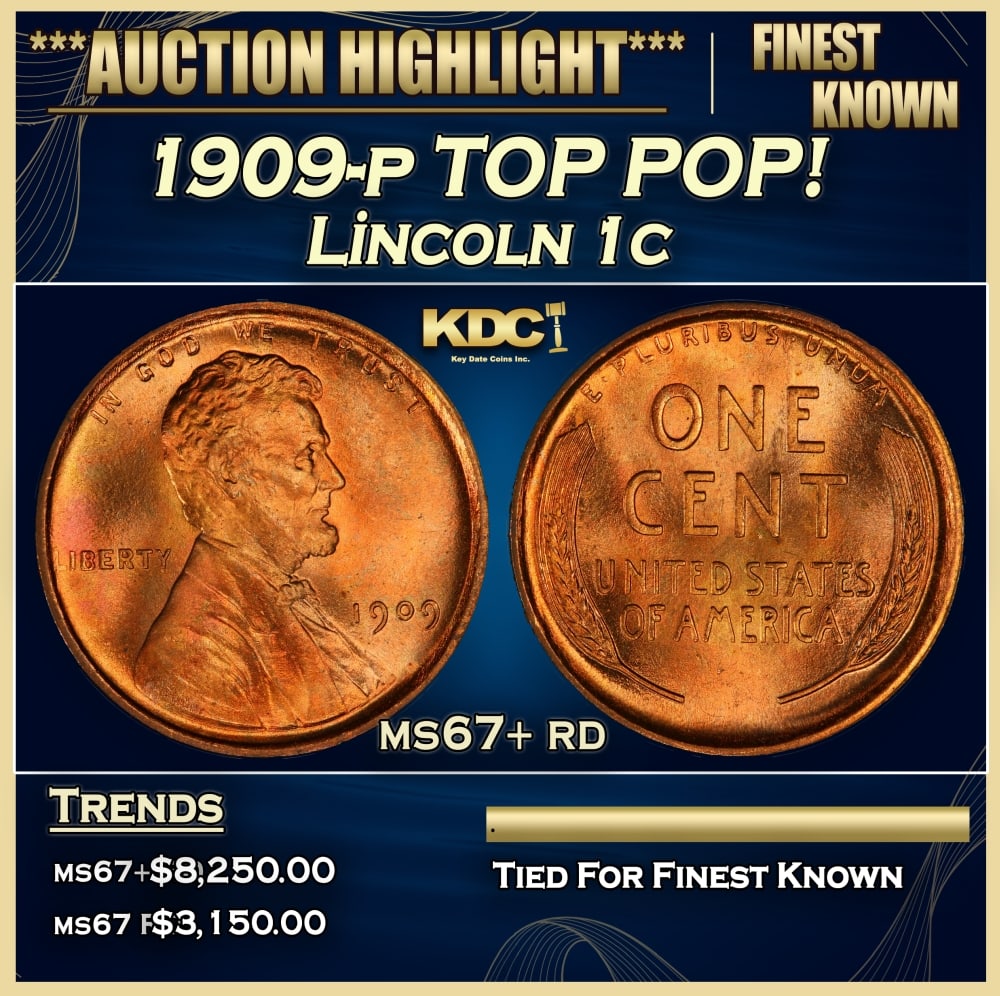 1909-p Lincoln Cent TOP POP! 1c ms67+ rd SEGS: 1909-p TOP POP! Lincoln Cent 1c ms67+ rd SEGS. 0
