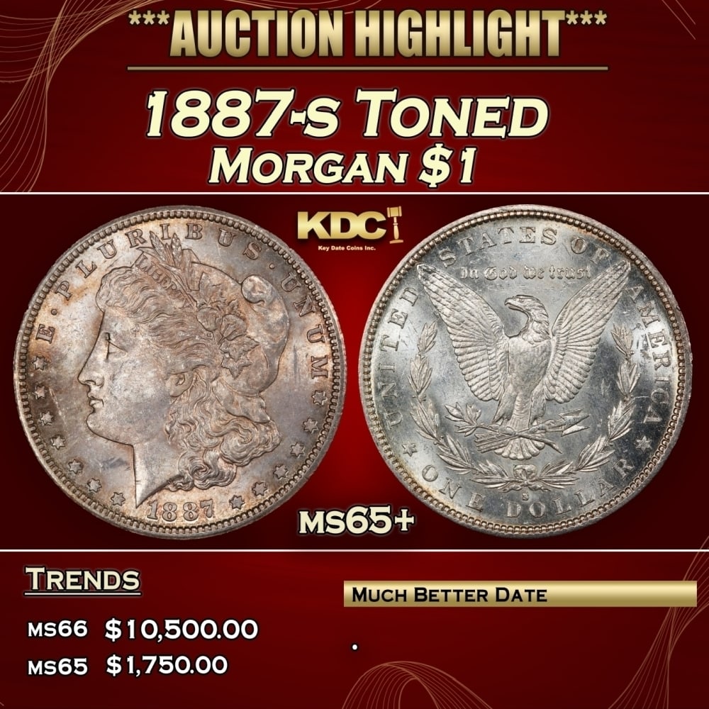 1887-s Morgan Dollar Toned $1 ms65+ SEGS: 1887-s Toned Morgan Dollar $1 ms65+ SEGS. 0