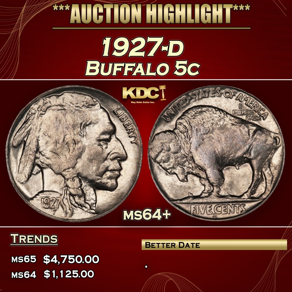 1927-d Buffalo Nickel 5c ms64+ SEGS: 1927-d Buffalo Nickel 5c ms64+ SEGS. 0