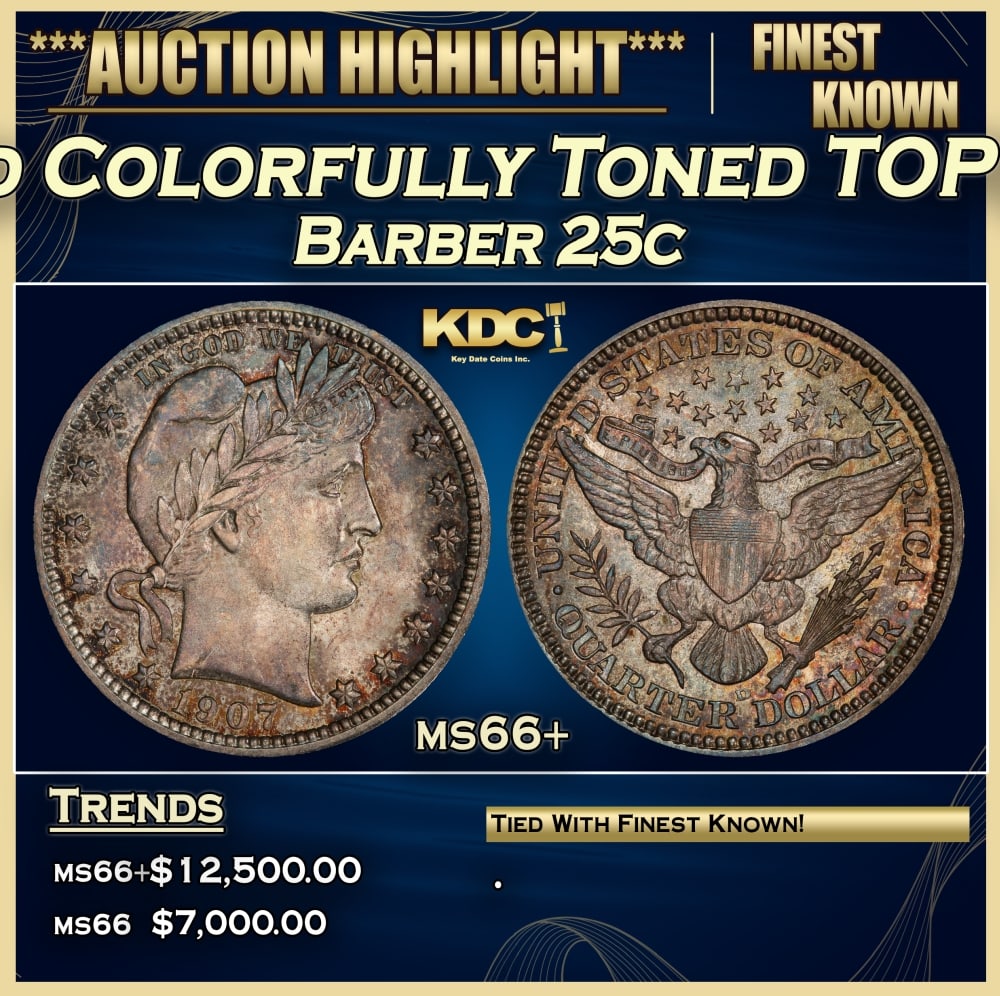 1907-d Barber Quarter Colorfully Toned TOP POP! 25c ms66+ SEGS: 1907-d Colorfully Toned TOP POP! Barber Quarter 25c ms66+ SEGS. 0