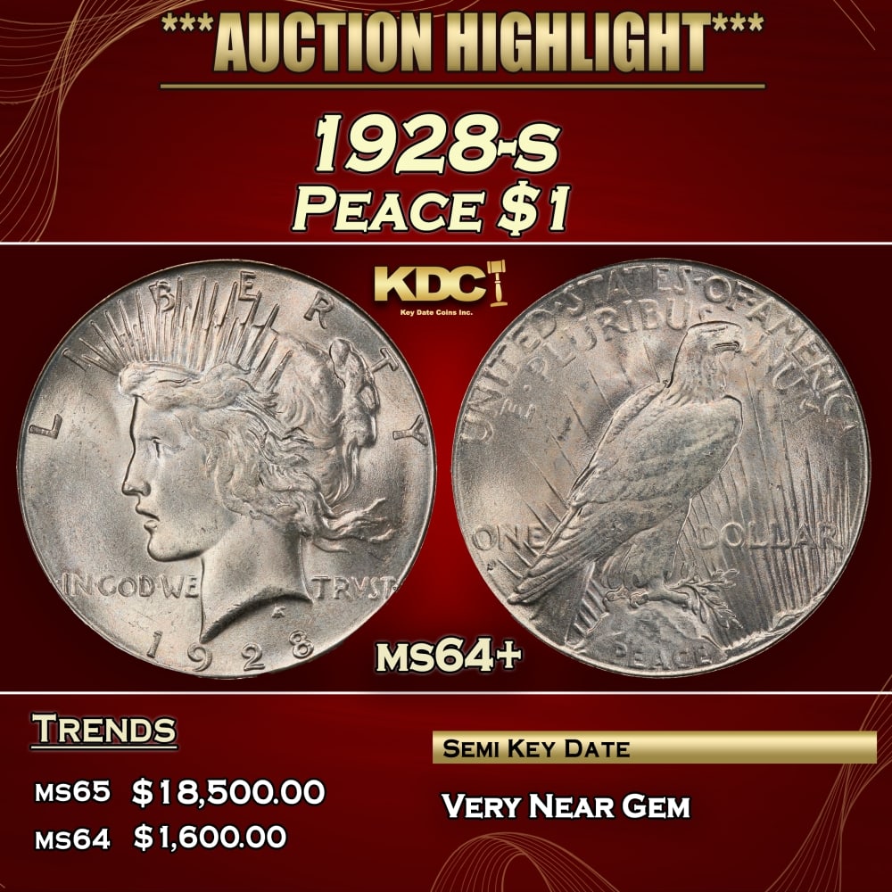 1928-s Peace Dollar $1 ms64+ SEGS: 1928-s Peace Dollar $1 ms64+ SEGS. 0