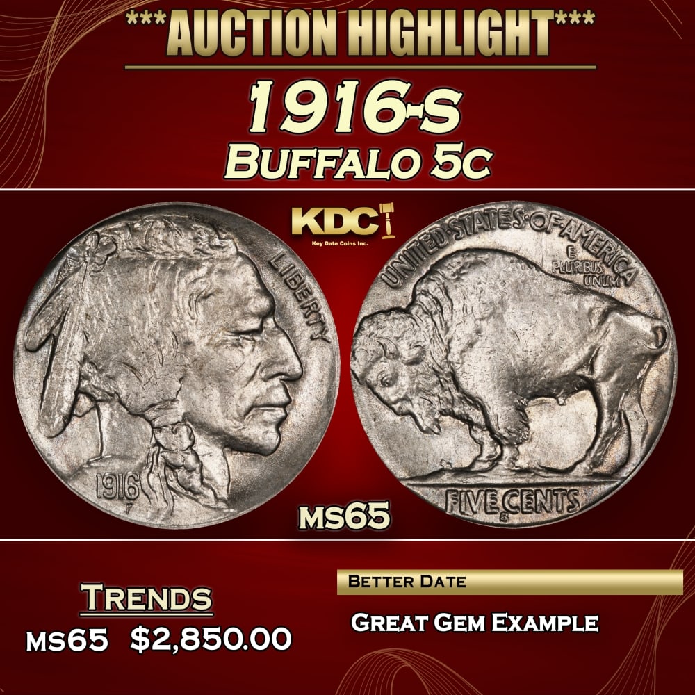 1916-s Buffalo Nickel 5c ms65 SEGS (1 of 3)