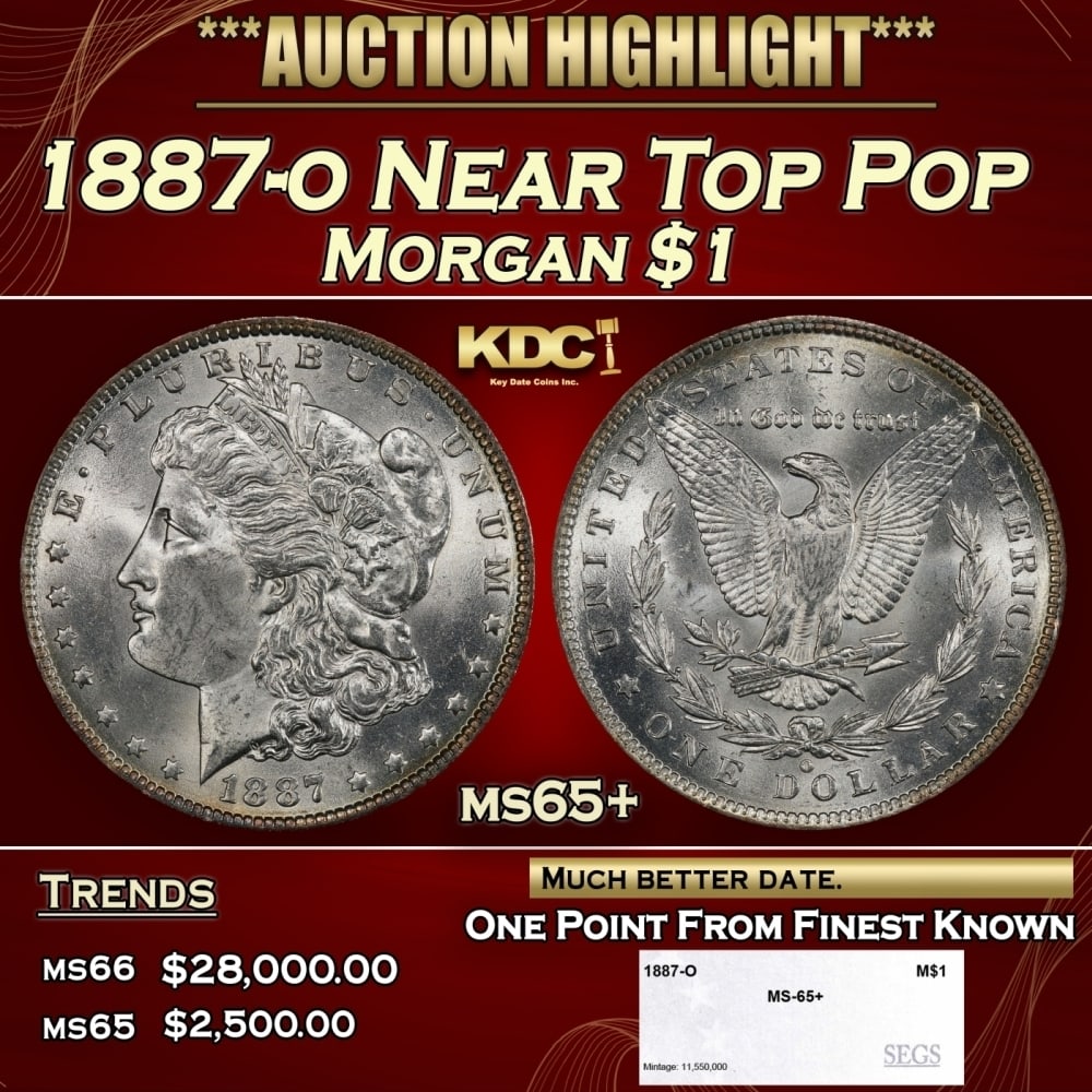 1887-o Morgan Dollar Near Top Pop $1 ms65+ SEGS: 1887-o Near Top Pop Morgan Dollar $1 ms65+ SEGS. 0