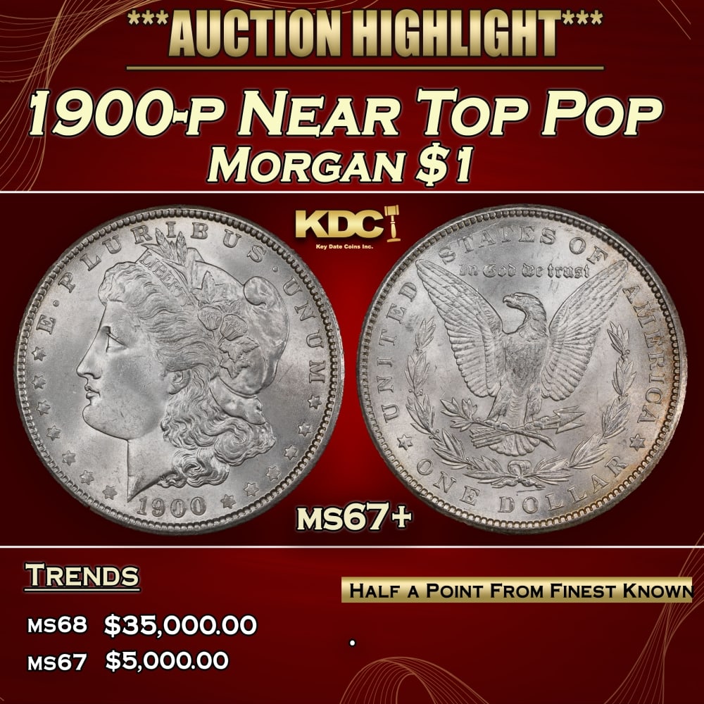 1900-p Morgan Dollar Near Top Pop $1 ms67+ SEGS: 1900-p Near Top Pop Morgan Dollar $1 ms67+ SEGS. 0