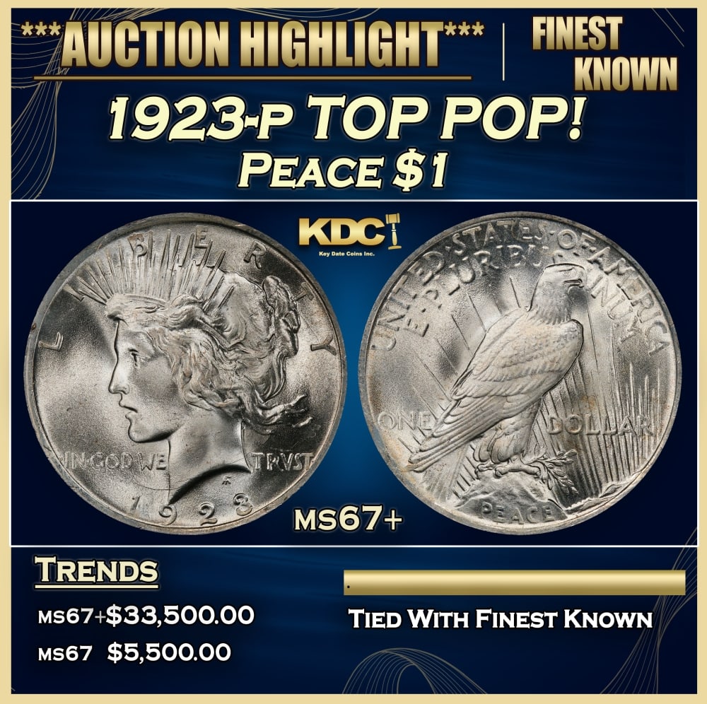 1923-p Peace Dollar TOP POP! $1 ms67+ SEGS: 1923-p TOP POP! Peace Dollar $1 ms67+ SEGS. 0