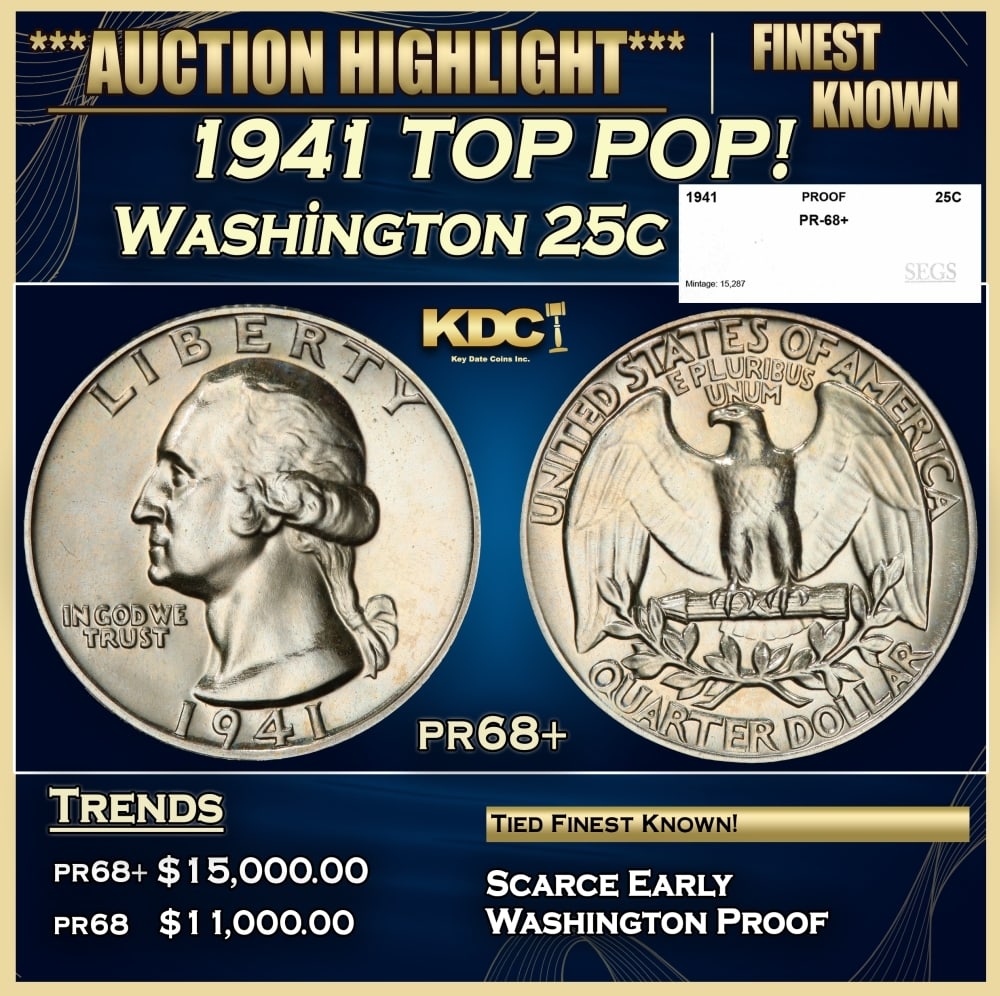 1941 Proof Washington Quarter TOP POP! 25c pr68+ SEGS (1 of 4)