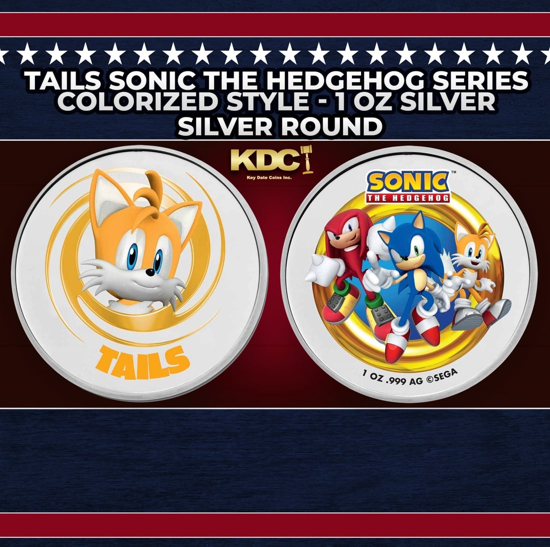 Tails Sonic The Hedgehog Series Colorized Style - 1 oz Silver Round Round: Tails Sonic The Hedgehog Series Colorized Style - 1 oz Silver Round. These are official Sonic the Hedgehog rounds that make a great gift for SEGA fans. Colorized obverse features a large character por