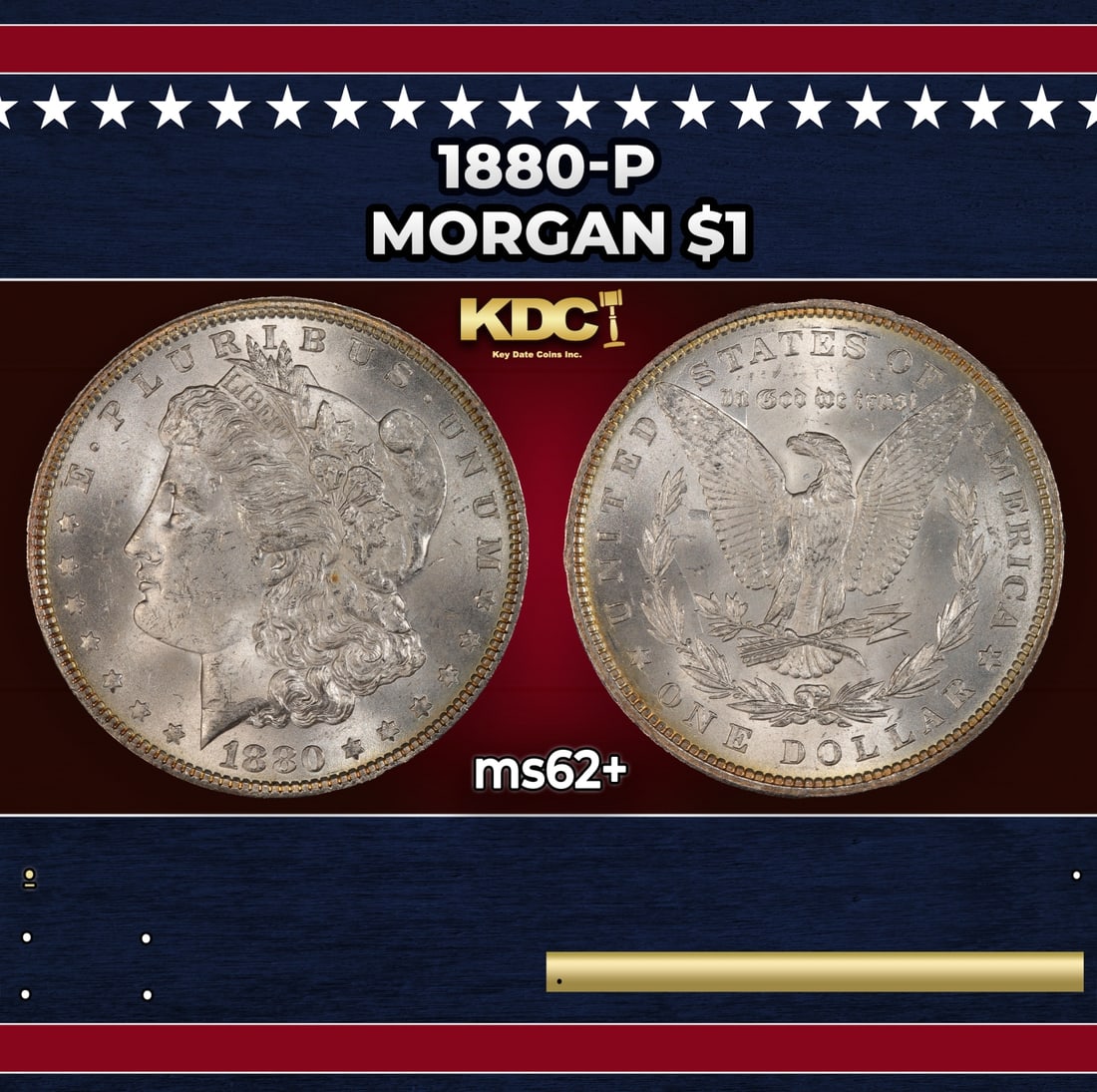 1880-p Morgan Dollar $1 Grades ms62+ (1 of 3)