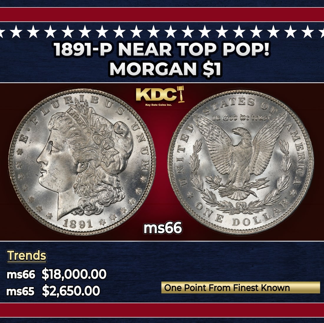 1891-p Morgan Dollar Near Top Pop! $1 ms66 SEGS: 1891-p Near Top Pop! Morgan Dollar $1 ms66 SEGS.