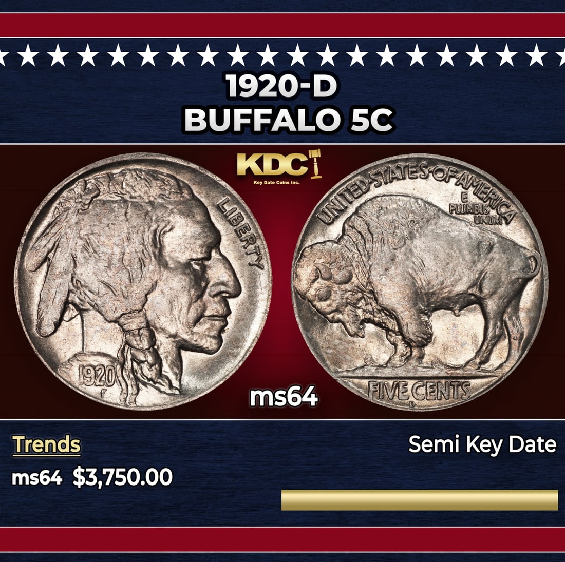 1920-d Buffalo Nickel 5c ms64 SEGS (1 of 3)