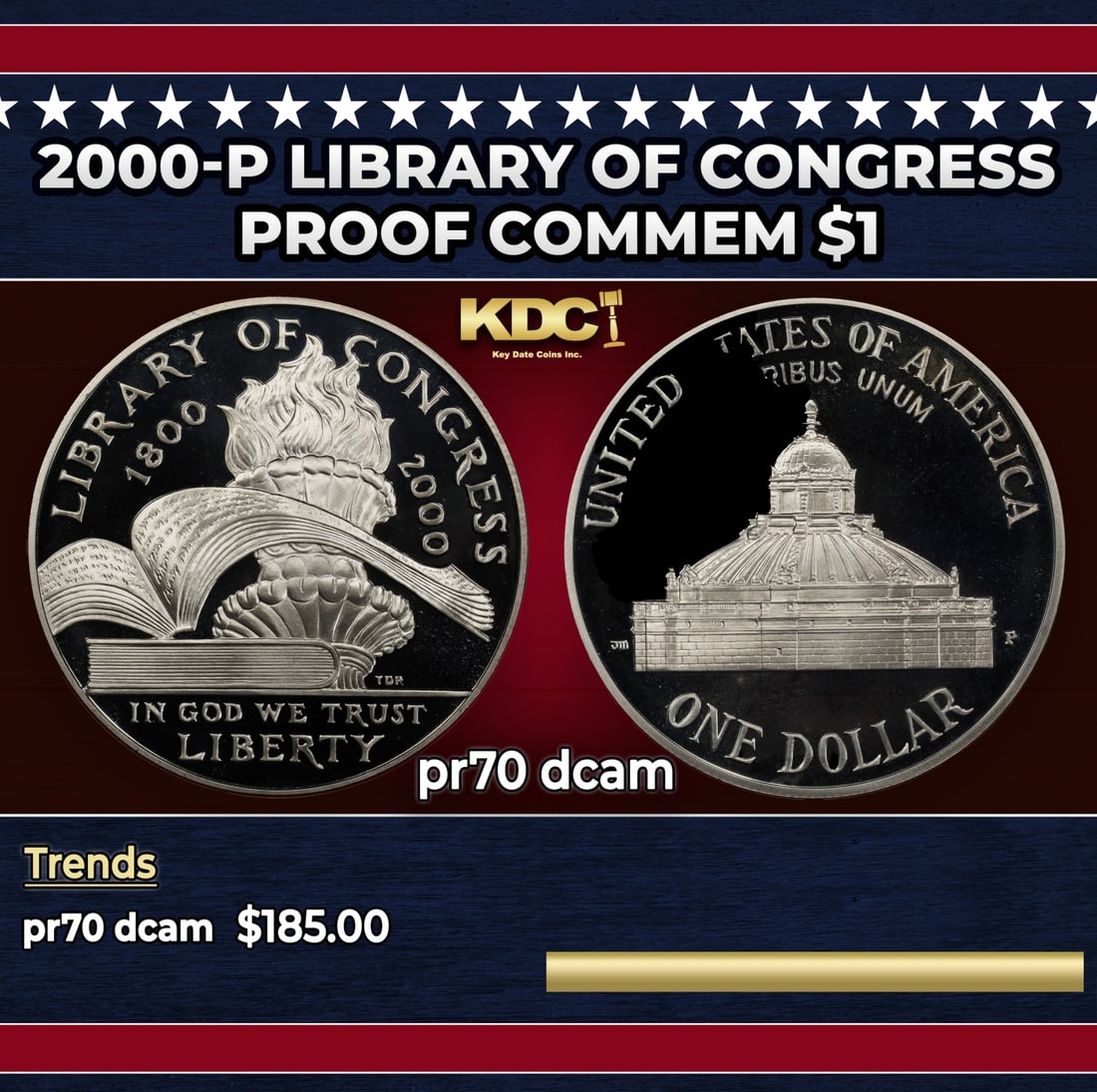 2000-p Library of Congress Proof Modern Commem Dollar $1 pr70 dcam SEGS: 2000-p Library of Congress Modern Commem Dollar $1 pr70 dcam SEGS. Historic precious metal trends is causing increased spot pricing by the day. On auctions with set openings, we are doing our best to 
