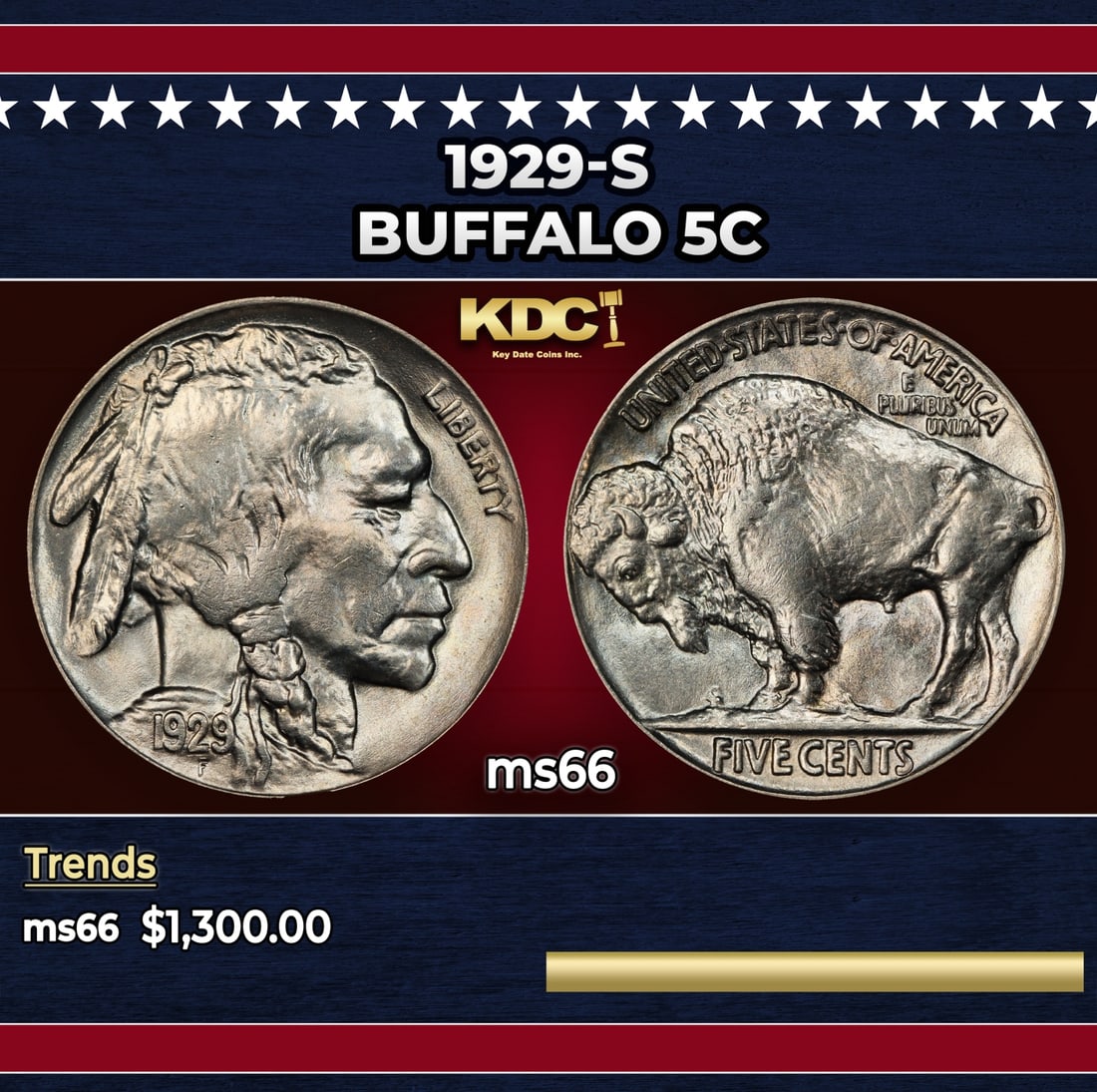 1929-s Buffalo Nickel 5c ms66 SEGS: 1929-s Buffalo Nickel 5c ms66 SEGS. Historic precious metal trends is causing increased spot pricing by the day. On auctions with set openings, we are doing our best to have items priced at their mark
