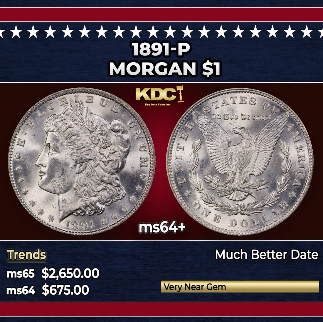 1891-p Morgan Dollar $1 ms64+ SEGS (1 of 3)