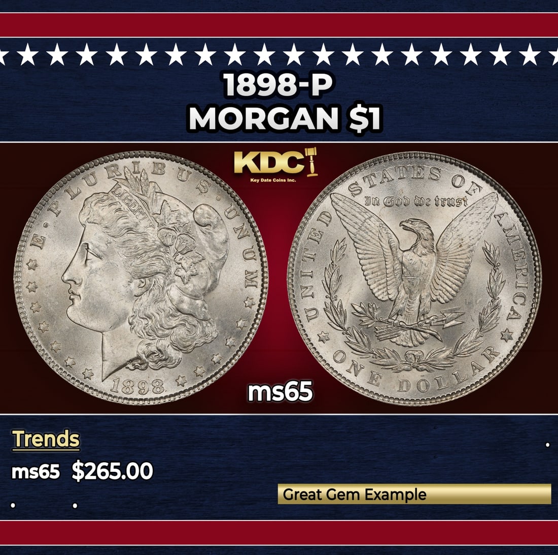 1898-p Morgan Dollar $1 Grades ms65: 1898-p Morgan Dollar $1 Grades ms65.