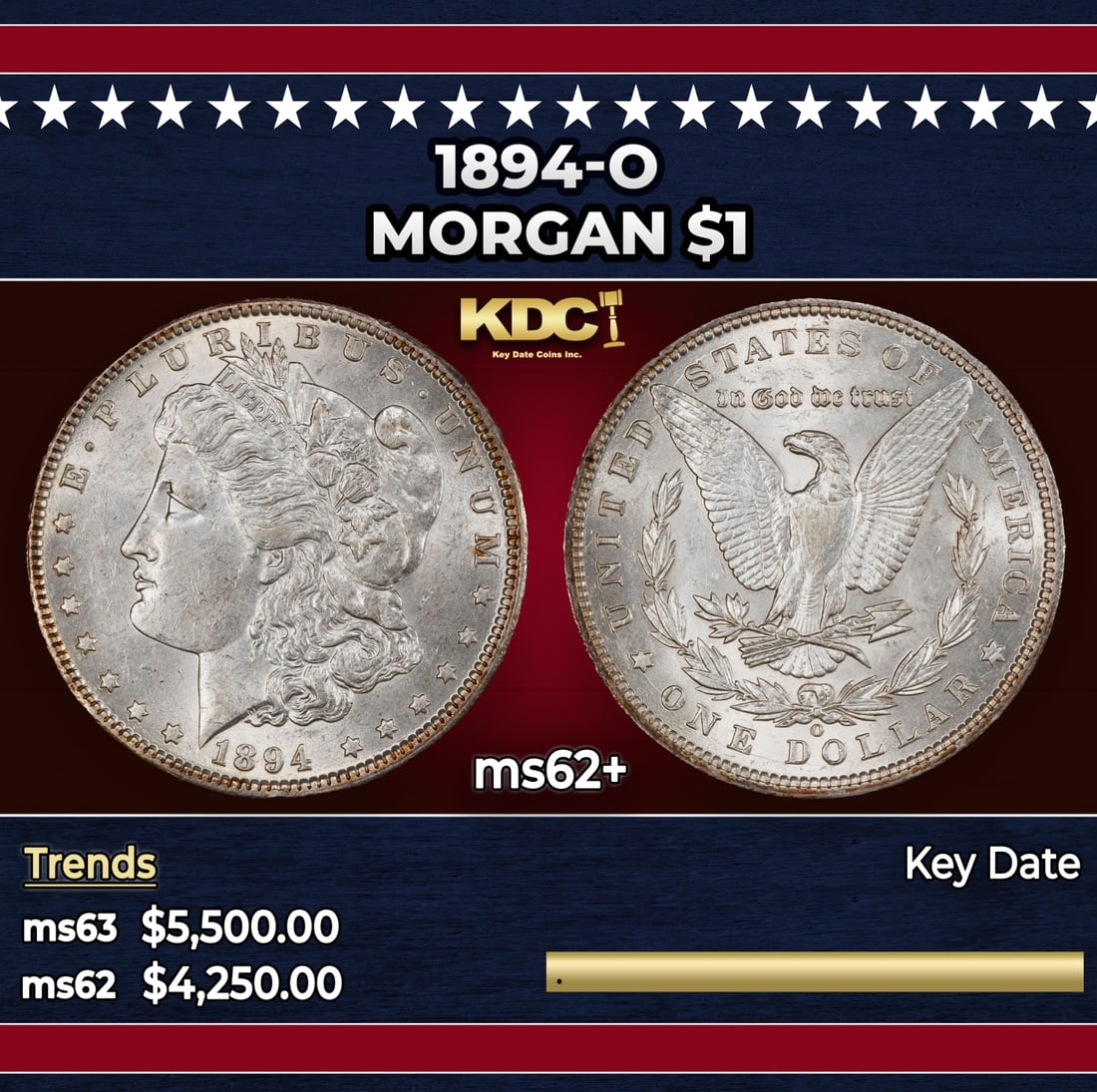 1894-o Morgan Dollar $1 ms62+ USCG: 1894-o Morgan Dollar $1 ms62+ USCG.
