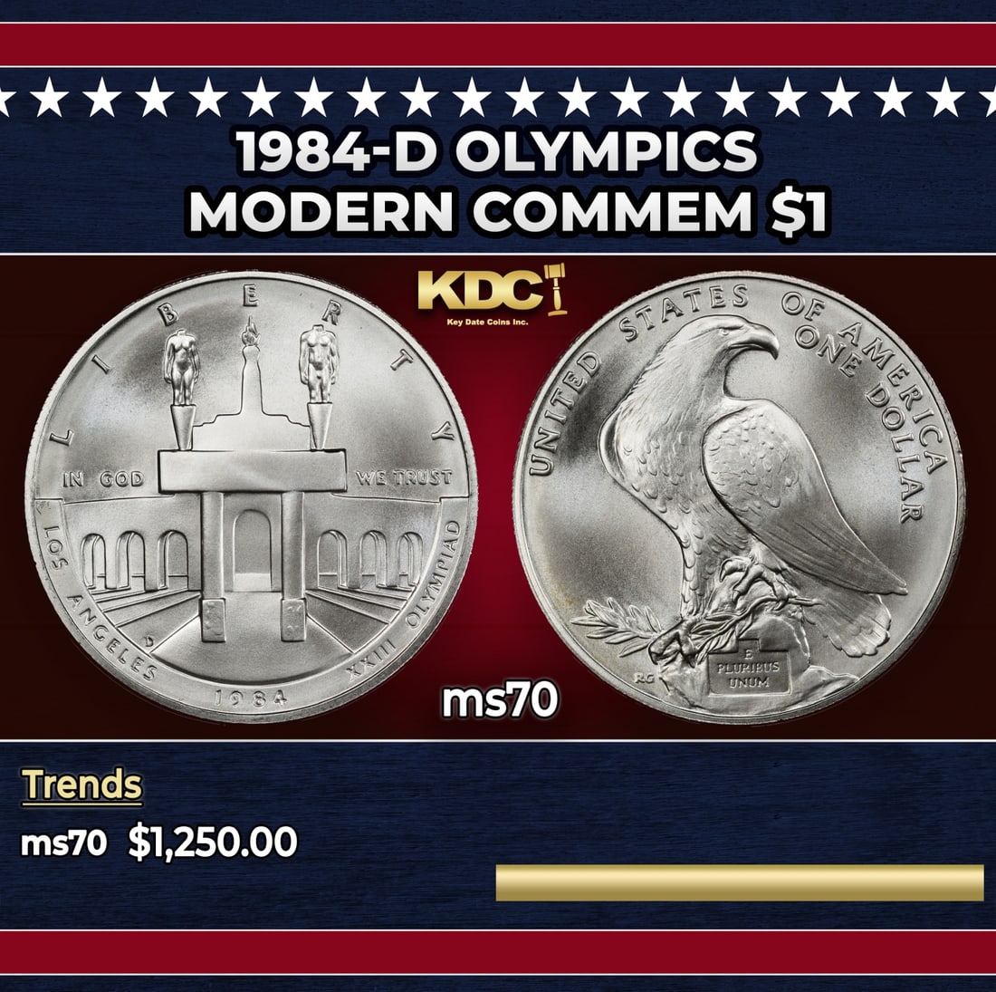 1984-d Olympics Modern Commem Dollar $1 ms70 SEGS (1 of 3)