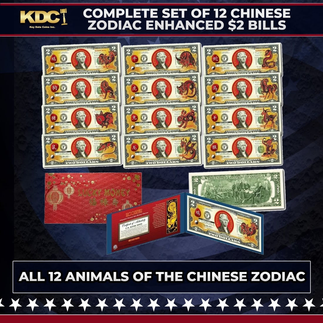 Complete Set of 12 Chinese Zodiac Enhanced $2 Bills All 12 Animals Of the Chinese Zodiac Other Toy (1 of 1)
