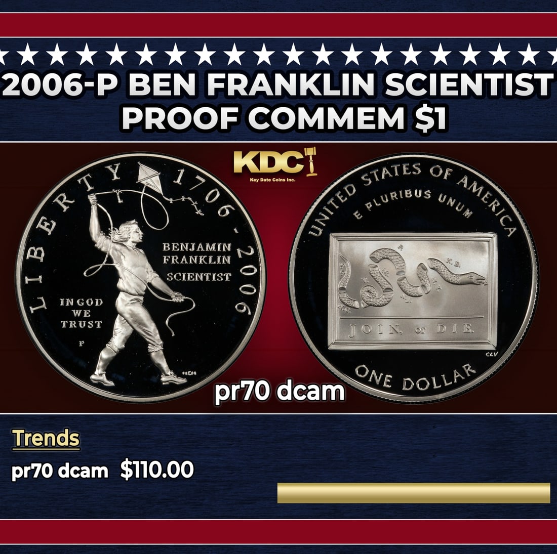 2006-P Ben Franklin Scientist Proof Modern Commem Dollar $1 pr70 dcam SEGS: 2006-P Ben Franklin Scientist Modern Commem Dollar $1 pr70 dcam SEGS. Historic precious metal trends is causing increased spot pricing by the day. On auctions with set openings, we are doing our best 
