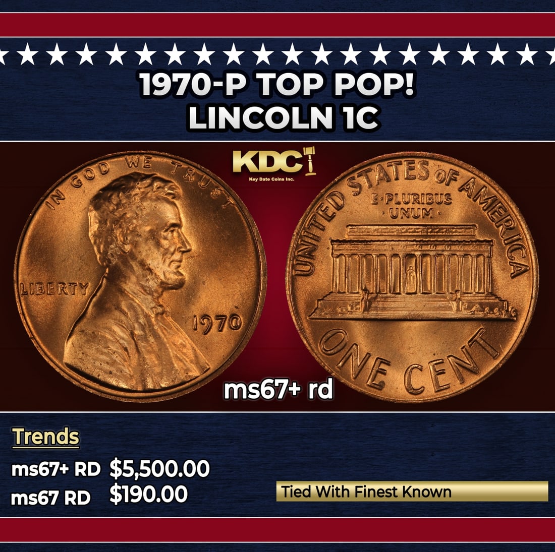 1970-p Lincoln Cent TOP POP! 1c ms67+ rd SEGS (1 of 3)
