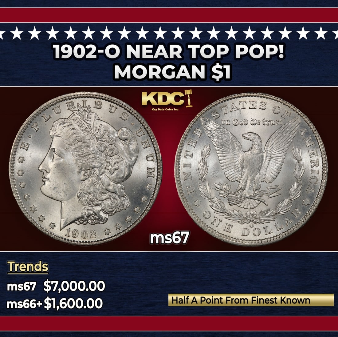 1902-o Morgan Dollar Near Top Pop! $1 ms67 SEGS: 1902-o Near Top Pop! Morgan Dollar $1 ms67 SEGS.